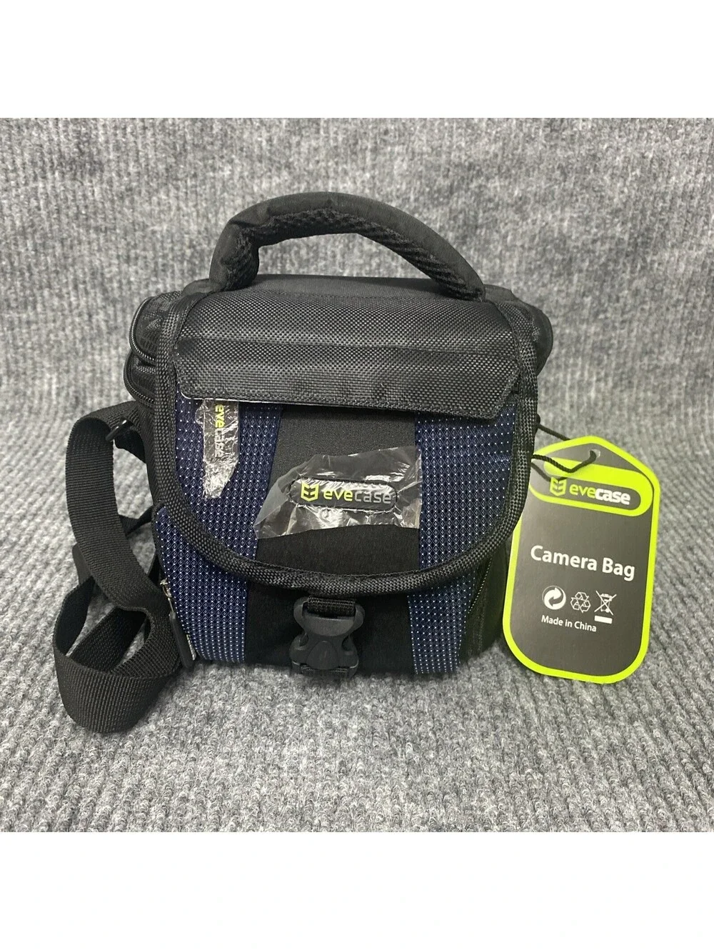 EveCase Camera Bag Small Black Multi Storage Zipper Pockets Shoulder Strap Nylon